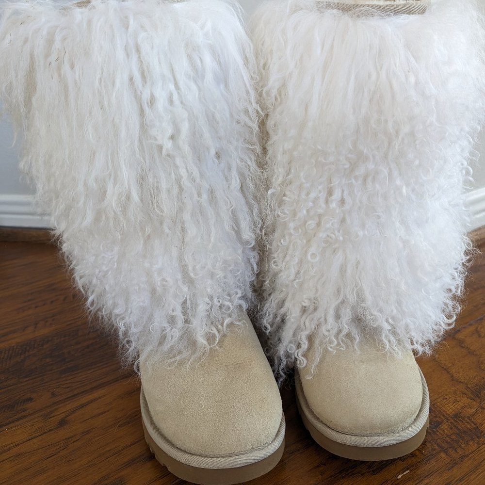 UGG Sheepskin Mongolian Tall Cuff Boots - Size 6